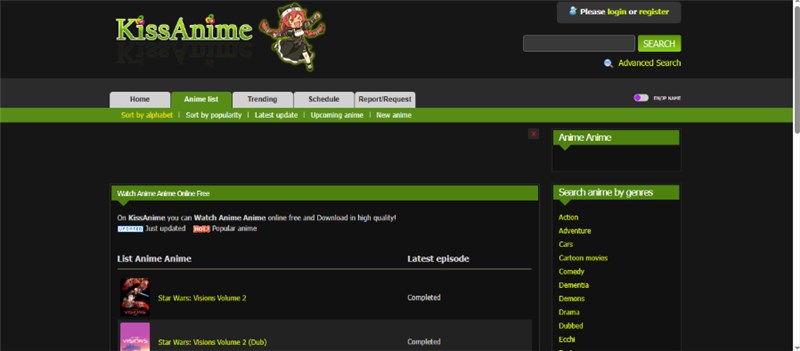 KissAnime Interface