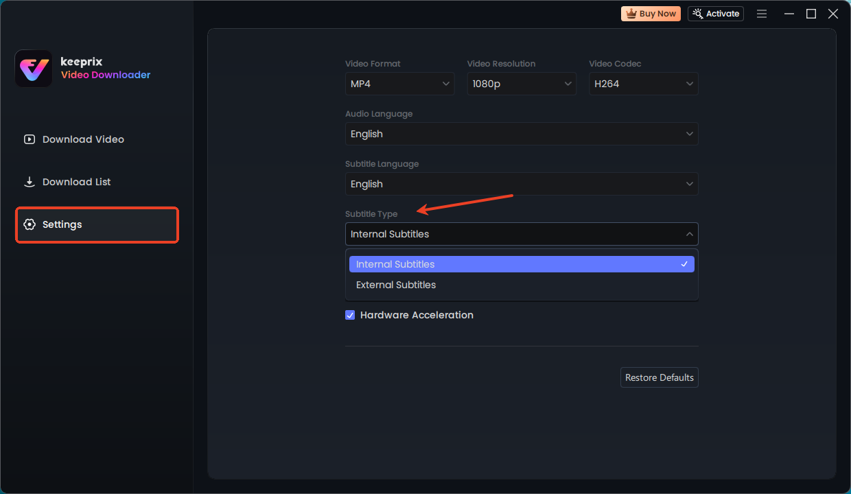 Keeprix Subtitles Setting