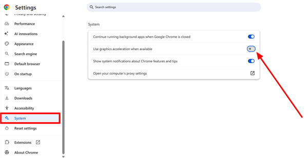 Disable Graghic Acceleration on Chrome