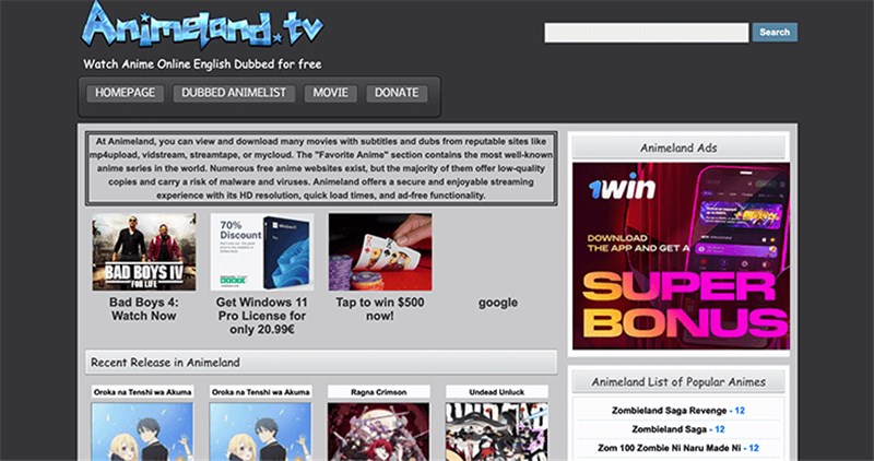 Animeland Interface