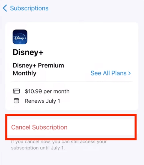 Tap Cancel Subscription