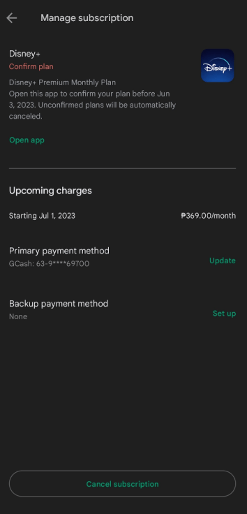 Choose Cancel Subscription Option