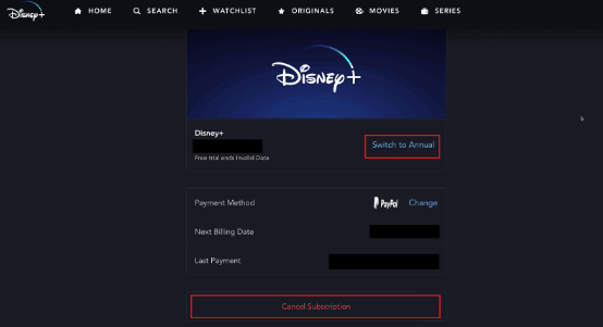 Choose Cancel Subscription under Billing Details