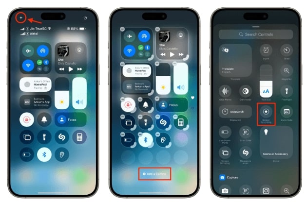 Choose Screen Recording in Add A Control