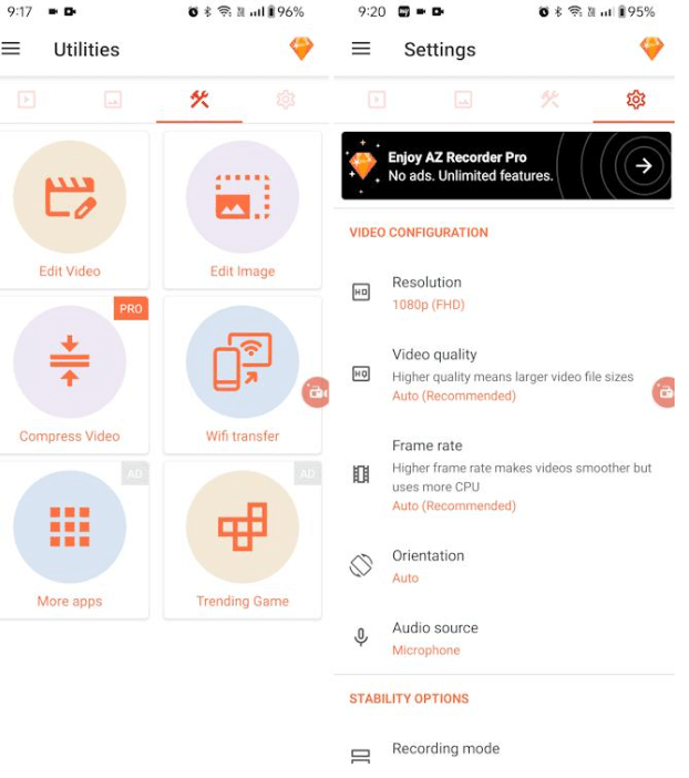 Adjust Settings in AZ Screen Recording