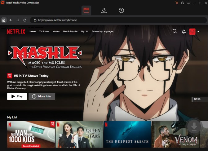 Tunelf Netflix Video Downloader Interface