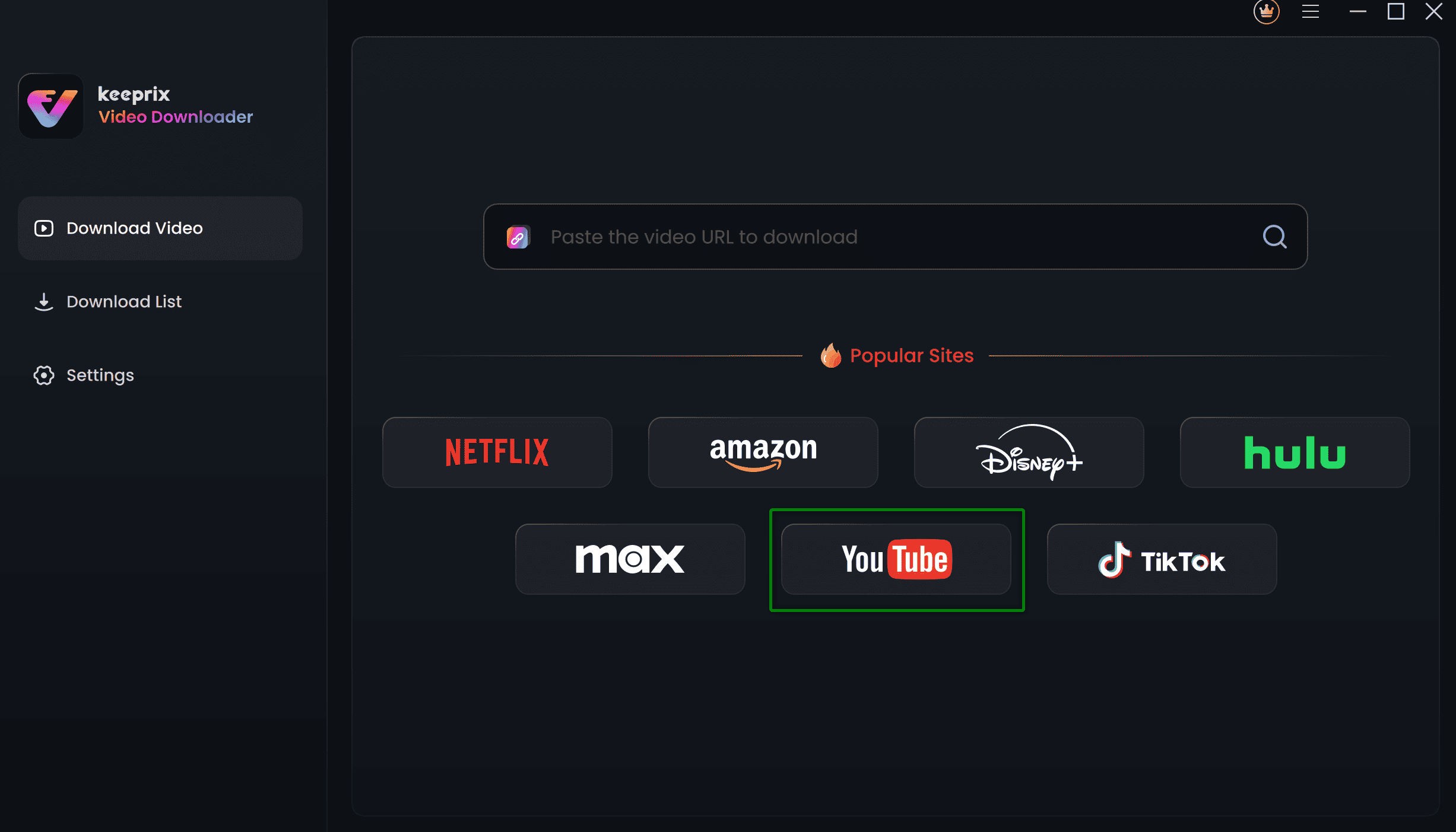 Choose YouTube in Keeprix Video Downloader