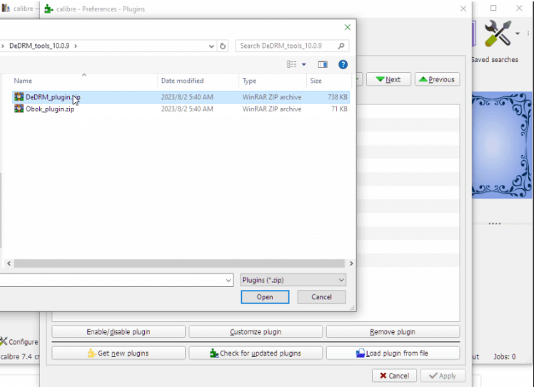 Add the Dedrm Plugin to Calibre