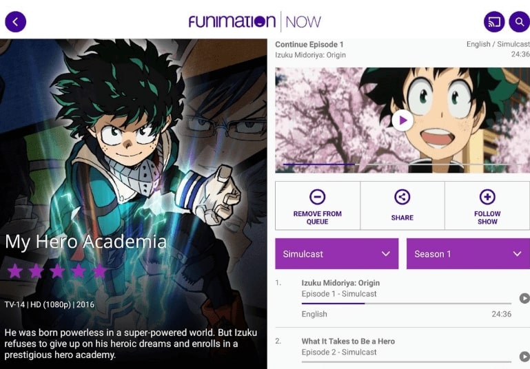Funimation Interface