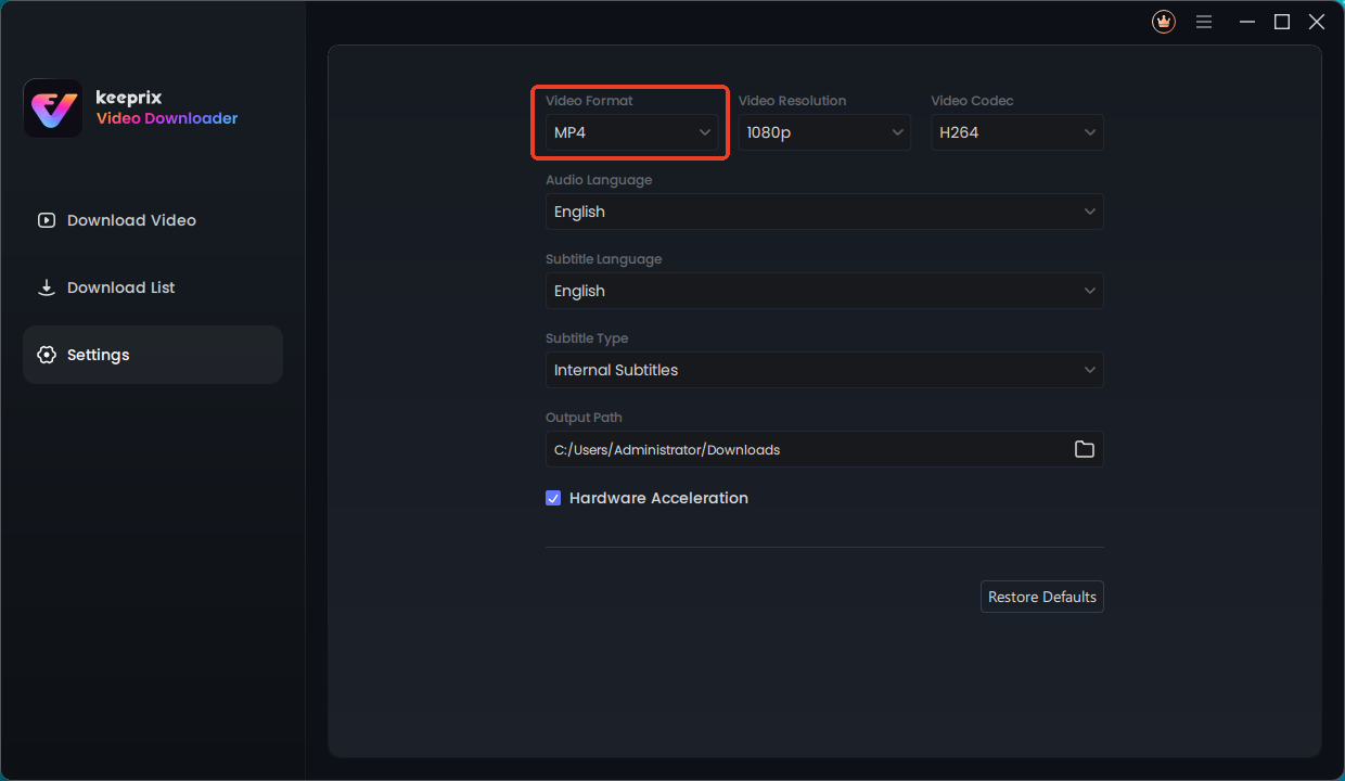 Keeprix Video Format Setting