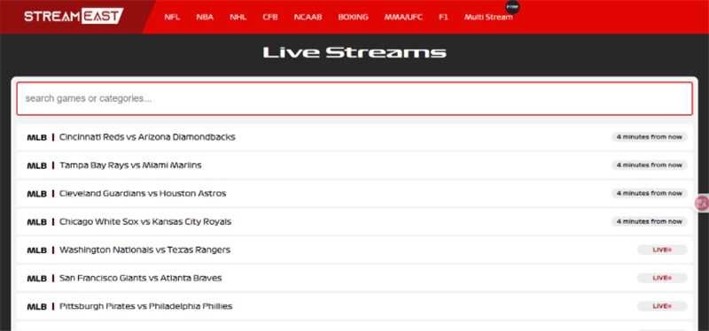 StreamEast Interface