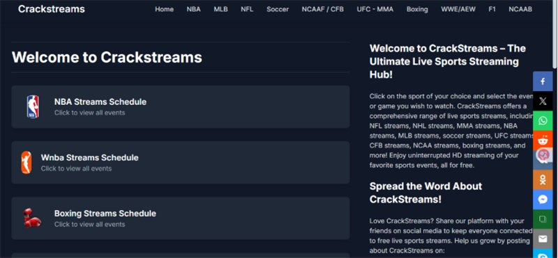 CrackStreams Interface