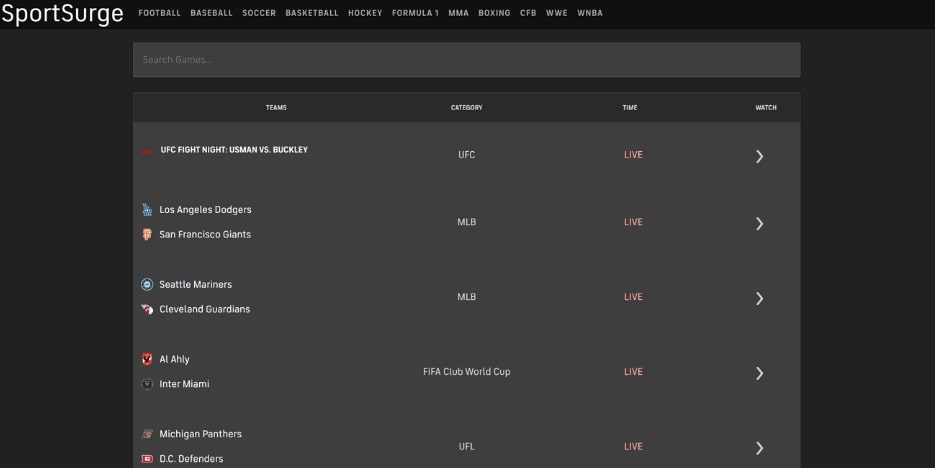 SportSurge Interface