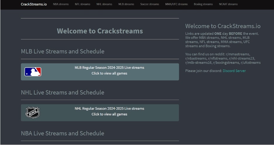 Crackstreams Interface