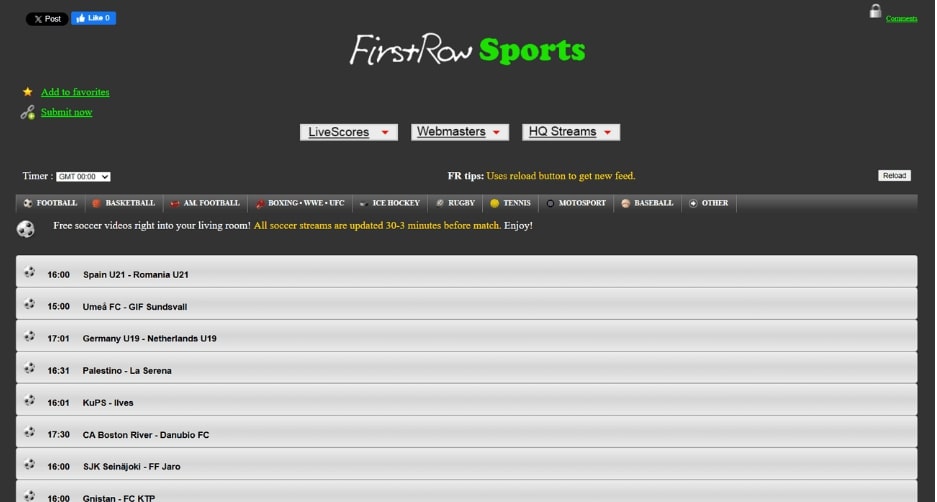 FirstRowSports Interface