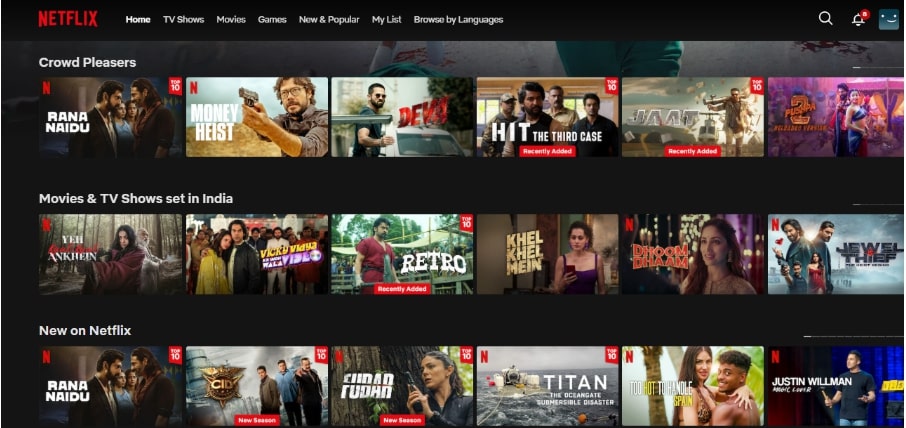 Netflix India Interface