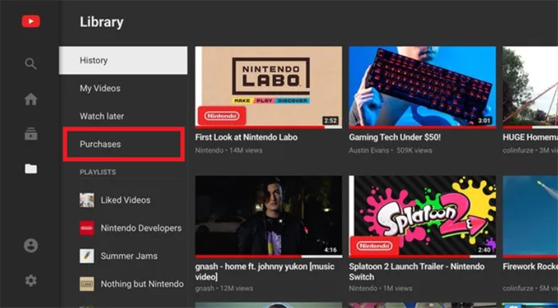 Open Purchases in YouTube Library