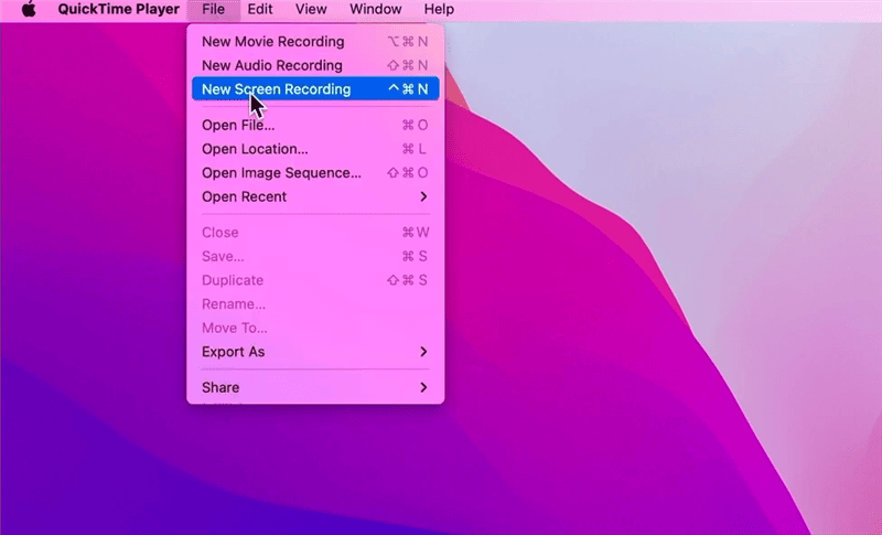 Create New Recording in QuickTime Player