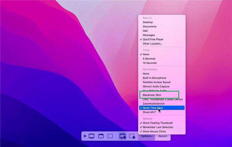 QuickTime Player Recording Settings