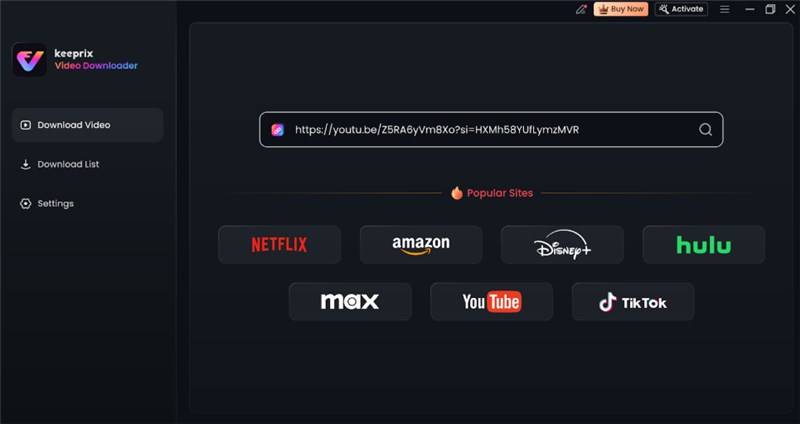Paste Link on Keeprix Video Downloader