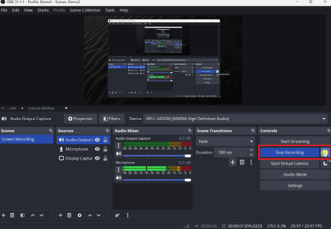 Click Stop Recording