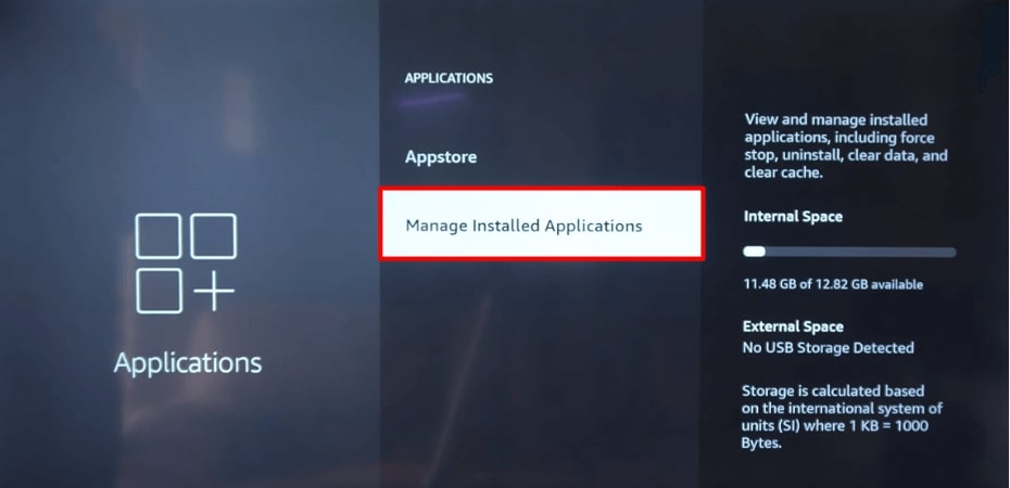 Choose Manage Installed Applications