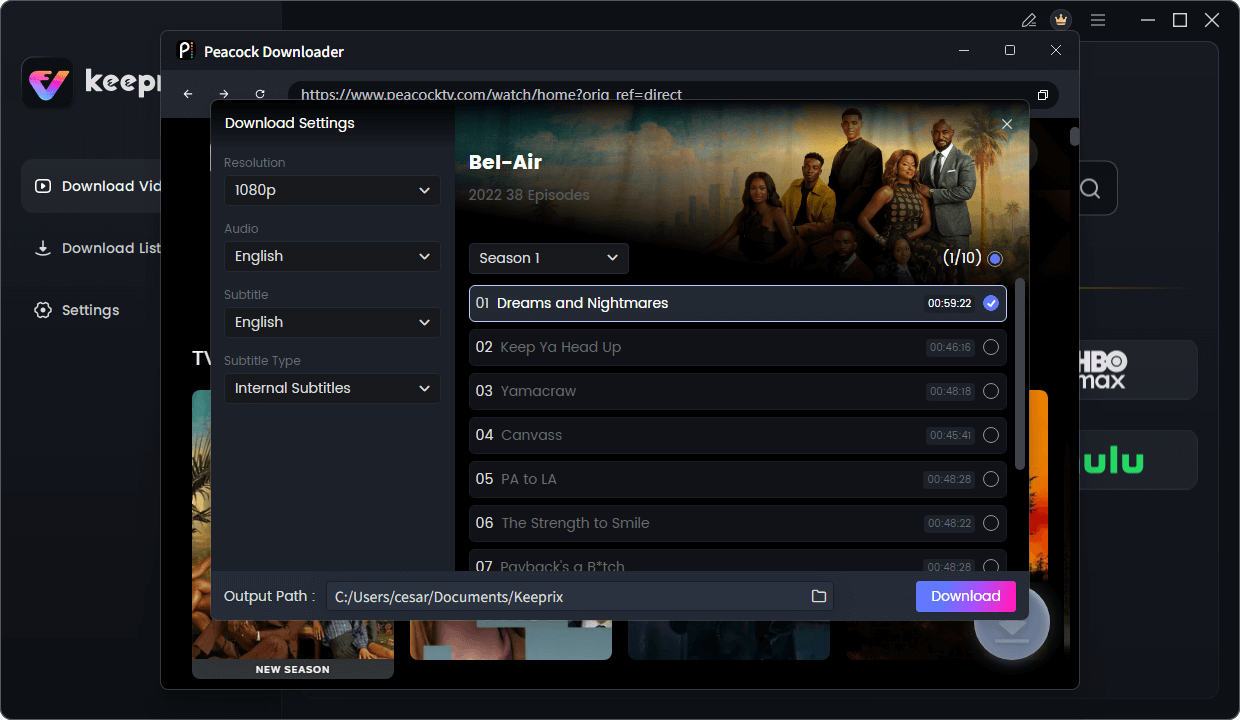 Configure Peacock Download Settings