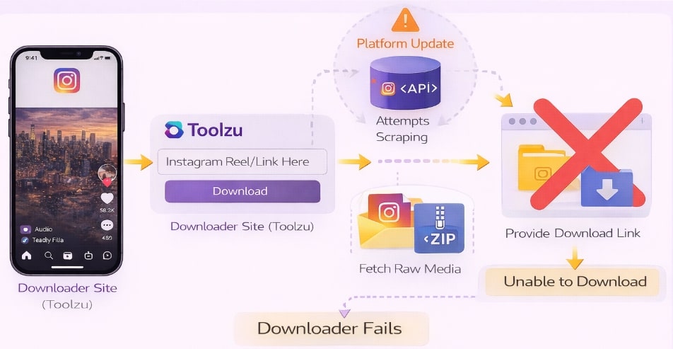 Toolzu Instagram Downloader Fails