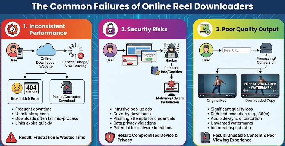 The Common Failures of Online Reel Downloaders