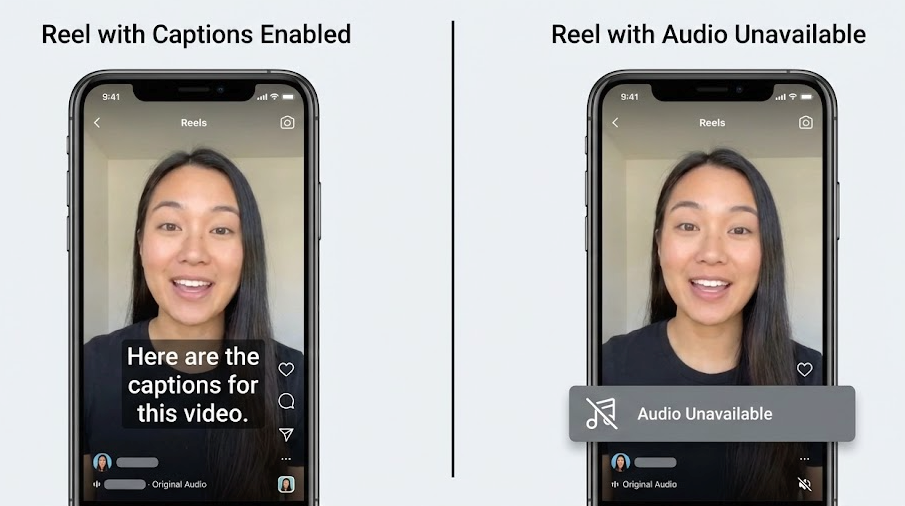Reel with Captions Enabled VS Reel with Audio Unavailable