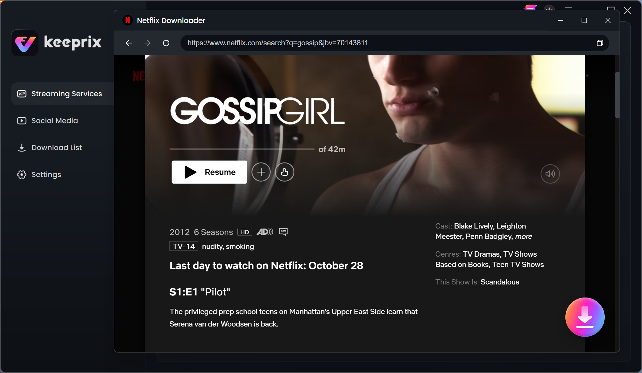 Search Gossip Girl and Click Download Button