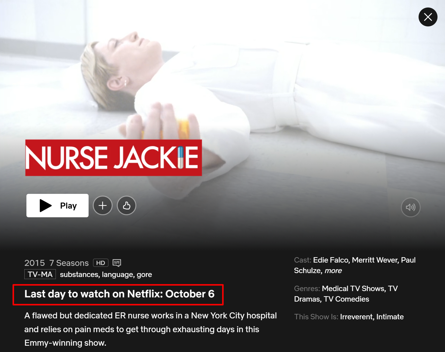 Nurse Jackie Leaving Date