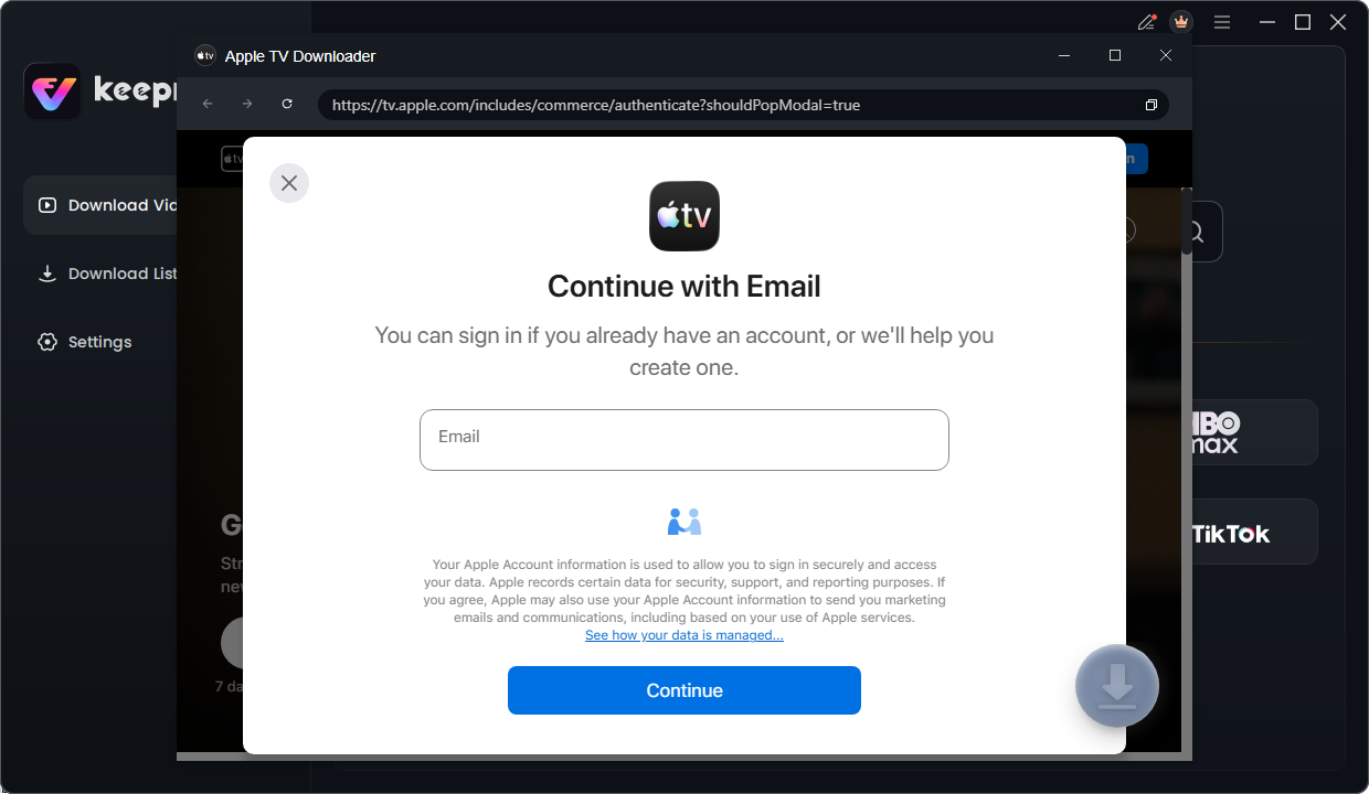 Log in Apple TV Account