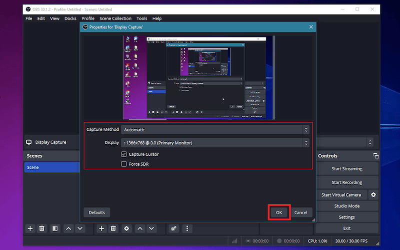 Ajuster les paramètres de capture OBS