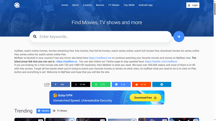 Myflixer Interface