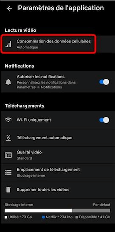 Accès aux paramètres des données mobiles