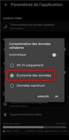 Choix de type de consommation des données mobiles