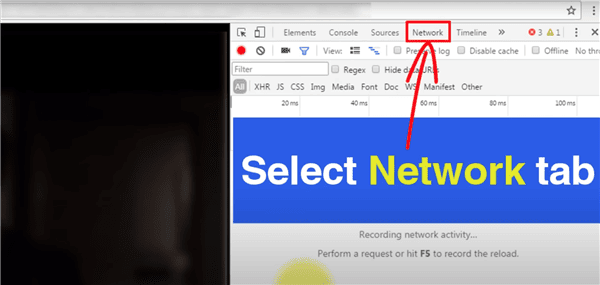Sélectionner le réseau dans Devtools