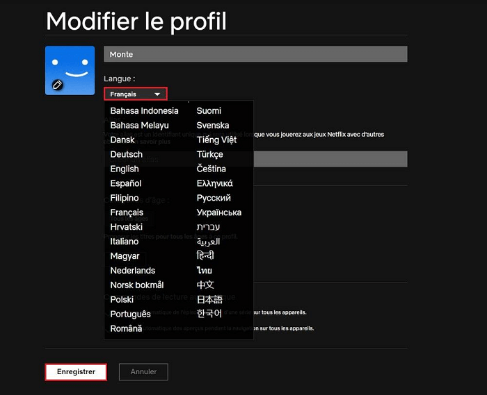 Changement de la langue de Netflix sur un ordinateur