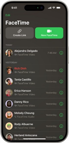 Démarrer un nouvel appel FaceTime