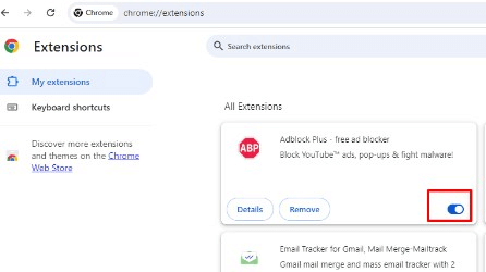 Désactiver les extensions