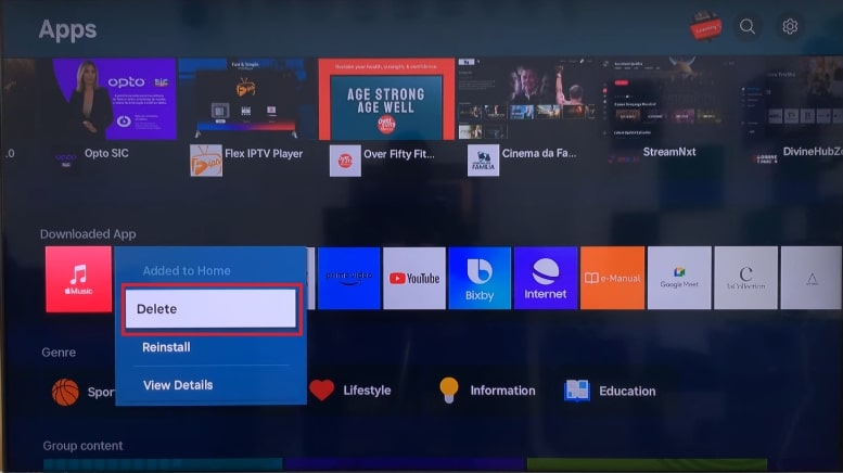 Choisissez de supprimer l'application