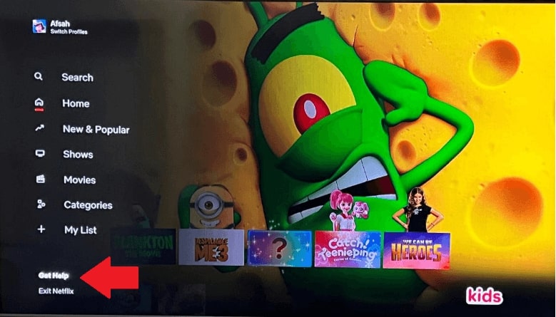 Sélectionnez « Obtenir de l'aide » dans le menu latéral.