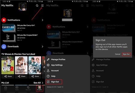 Déconnexion de Netflix sur Android
