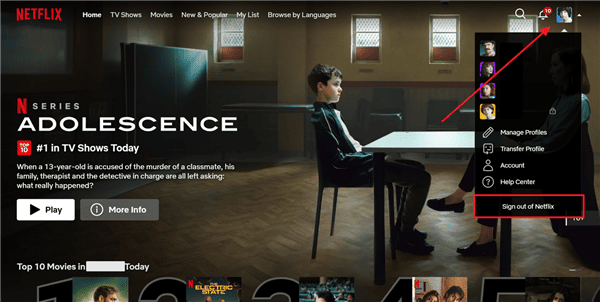 Se déconnecter de Netflix dans le navigateur