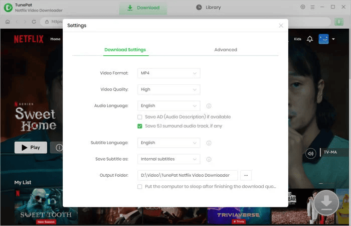 Paramètres de téléchargement de TunePat