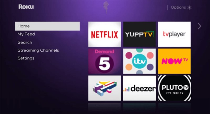 Menu principal de Roku