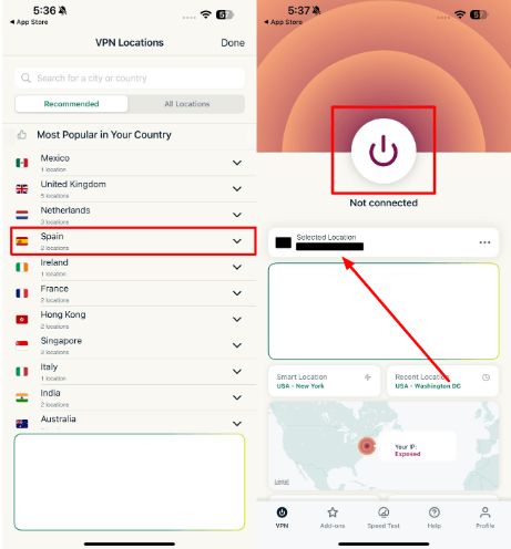 Définir l'emplacement dans le VPN