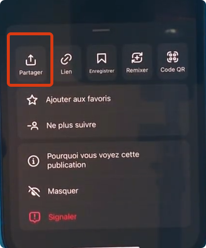Cliquer sur Partager