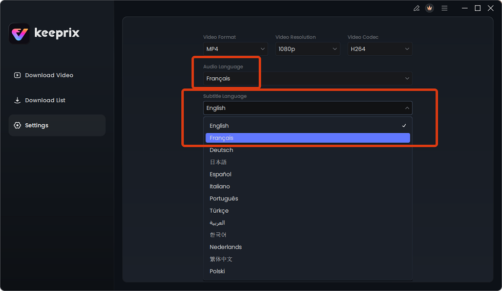 Sélectionnez Français